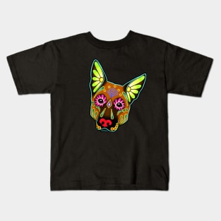 German Shepherd in Brown - Day of the Dead Sugar Skull Dog Kids T-Shirt